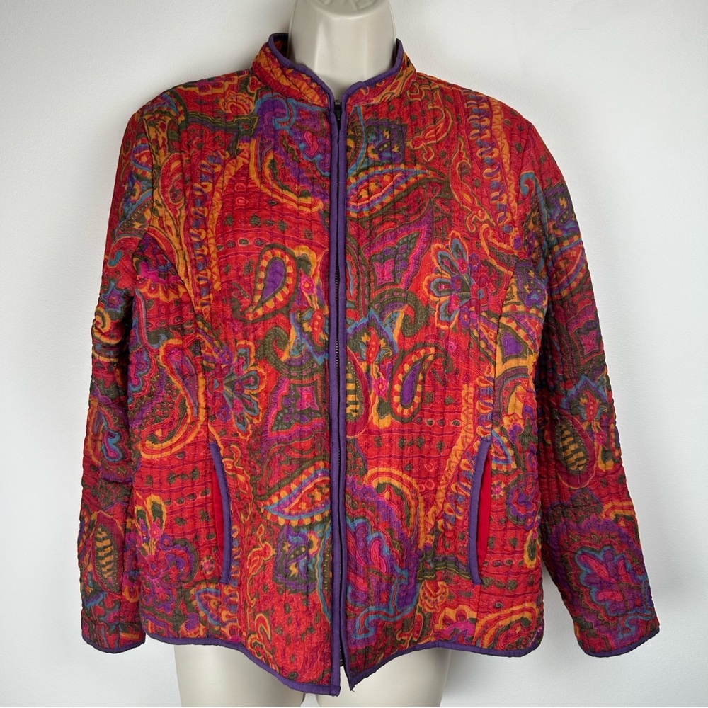 Vintage Choices Quilted Paisley Cropped Jacket sz PL Boho Grandmacore Vibrant